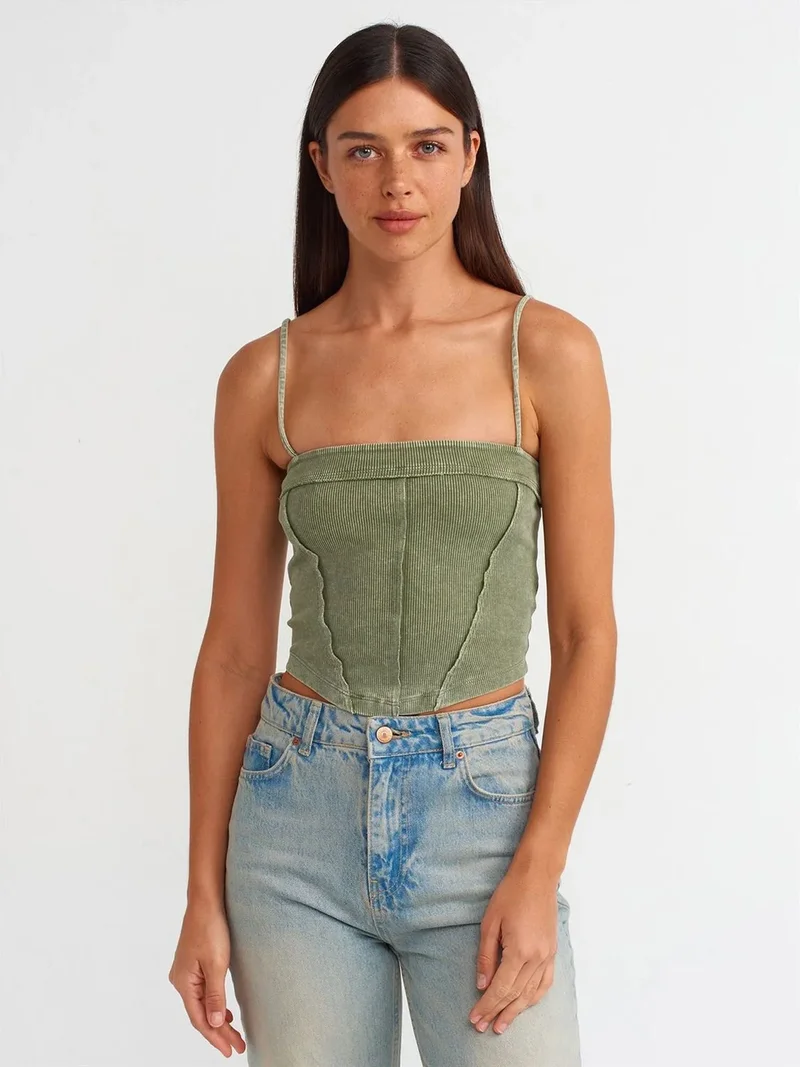 ديلفين Dilvin Ribbed Square-Neck Crop Top