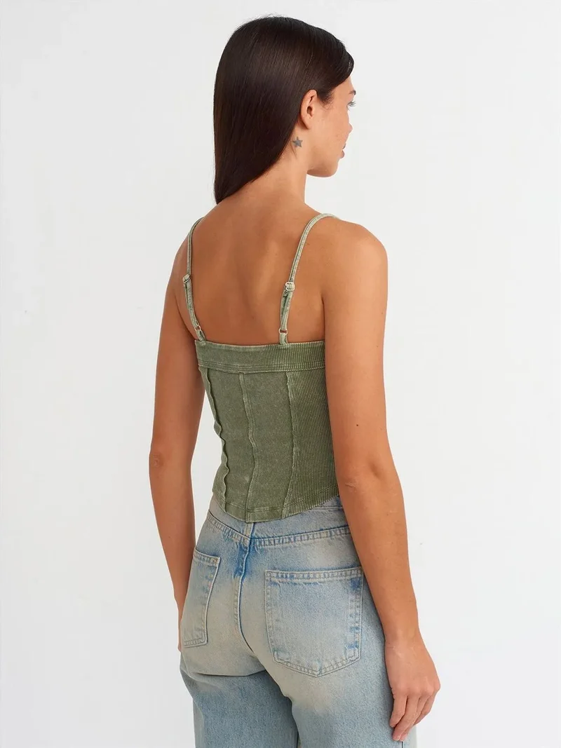 ديلفين Dilvin Ribbed Square-Neck Crop Top