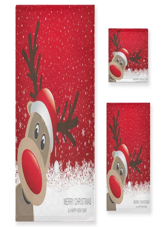 YETTASBIN Christmas Reindeer Towel Set of 3, Highly Absorbent Soft Towels with Bath Towel, Hand Towel and Washcloth for Bathroom Hotel Gym Spa - Image 1