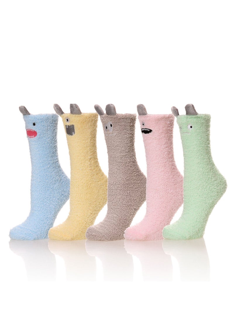 KASTWAVE Fuzzy Socks, Slipper Socks, 5 pairs Womens Soft Cute Funny Animal Designe Microfiber Slipper Socks Cozy Fuzzy Winter Warm Socks - Image 1