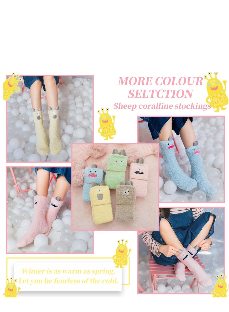 KASTWAVE Fuzzy Socks, Slipper Socks, 5 pairs Womens Soft Cute Funny Animal Designe Microfiber Slipper Socks Cozy Fuzzy Winter Warm Socks - Image 5