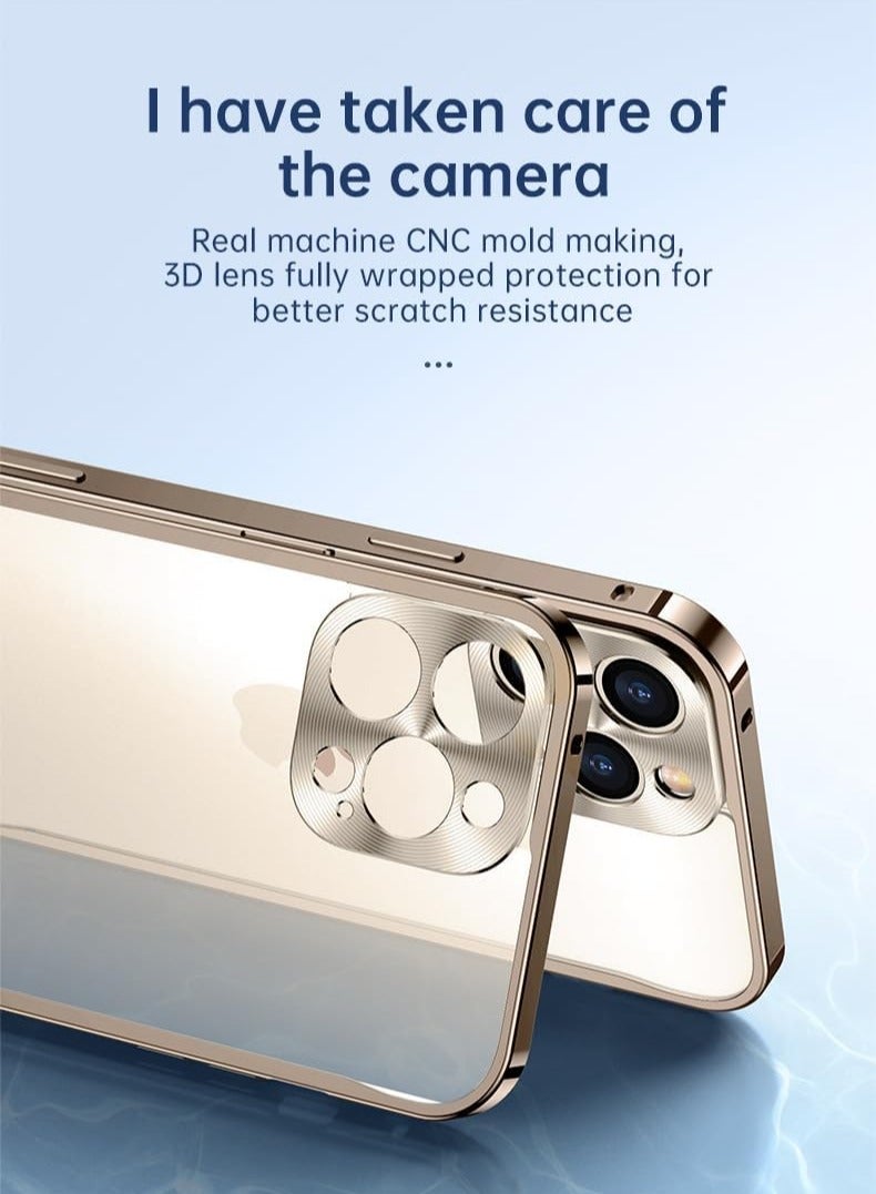عام غطاء معدني متوافق مع iPhone 16 Pro Max - تصميم Snap أحادي الجانب بإطار معدني وظهر شفاف مات، يوفر حماية متكاملة ضد السقوط - Image 4
