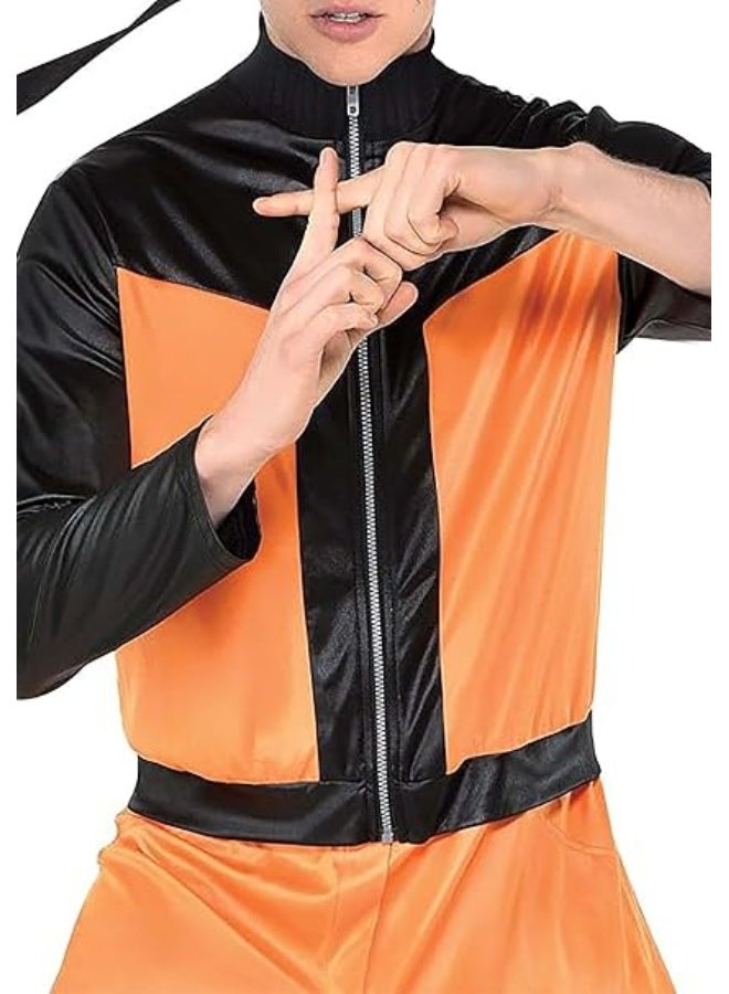 Kids Naruto-Inspired Ninja Costume – Orange & Black Anime Outfit with Headband-Style Accessories (XXXL-140cm) - Image 3