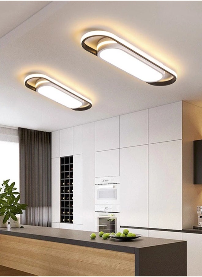 LED Aluminium Ceiling Light Long Oval Black+White Round 27W 50*12 Tri-Colour 220V