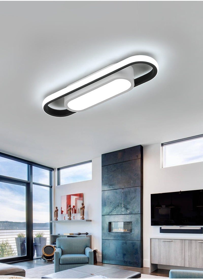 LED Aluminium Ceiling Light Long Oval Black+White Round 27W 50*12 Tri-Colour 220V