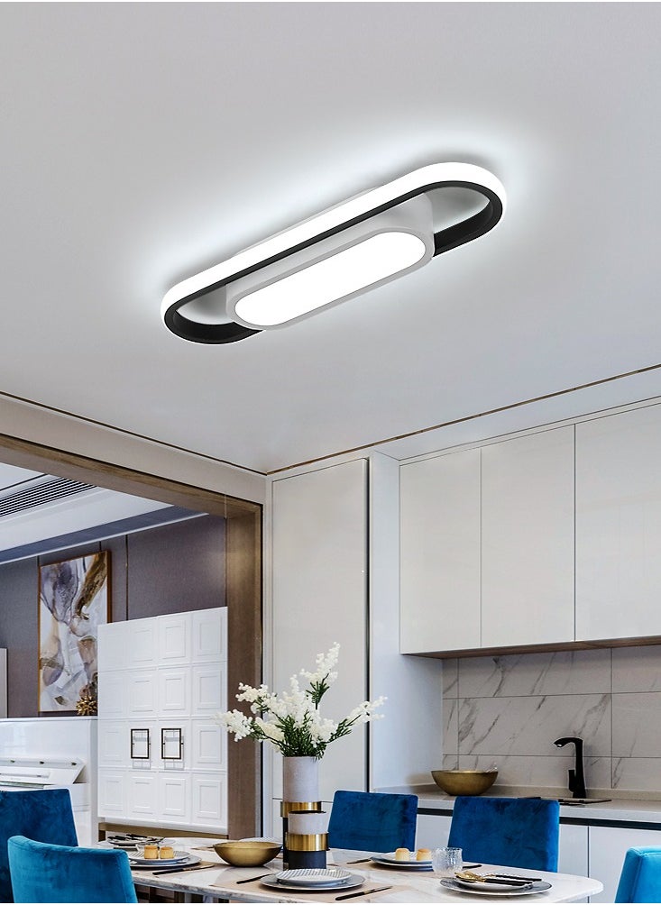 LED Aluminium Ceiling Light Long Oval Black+White Round 27W 50*12 Tri-Colour 220V