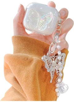 Compatible With Airpods 3 Case Cover 3Rd Generation 2021 With Cute 3D Clear Glitter Butterfly Design Smooth Soft Tpu Cover Case For Airpods 3 Pretty Design Bling Shiny Stylish With Keychain