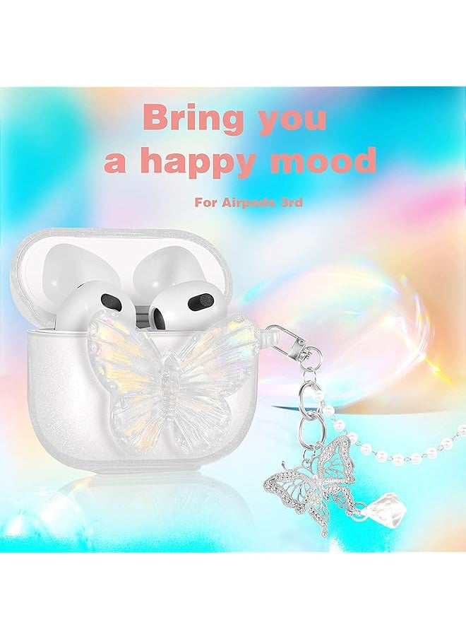 erorex - Compatible With Airpods 3 Case Cover 3Rd Generation 2021 With Cute 3D Clear Glitter Butterfly Design Smooth Soft Tpu Cover Case For Airpods 3 Pretty Design Bling Shiny Stylish With Keychain - Image 1