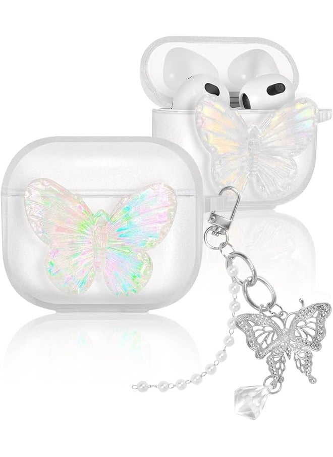 erorex - Compatible With Airpods 3 Case Cover 3Rd Generation 2021 With Cute 3D Clear Glitter Butterfly Design Smooth Soft Tpu Cover Case For Airpods 3 Pretty Design Bling Shiny Stylish With Keychain - Image 1