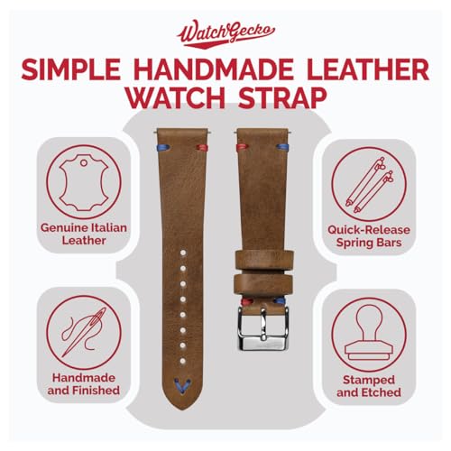 WatchGecko Vintage Simple Handmade Certified Genuine Italian Leather Replacement Watch Strap Stylish and Durable Mens Wristwatch Strap Simple double stitching Easy to fit Light Brown Pepsi 20 mm - Image 3
