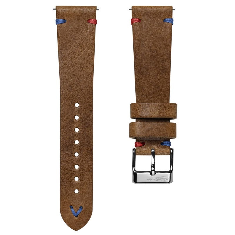 WatchGecko Vintage Simple Handmade Certified Genuine Italian Leather Replacement Watch Strap Stylish and Durable Mens Wristwatch Strap Simple double stitching Easy to fit Light Brown Pepsi 20 mm - Image 2