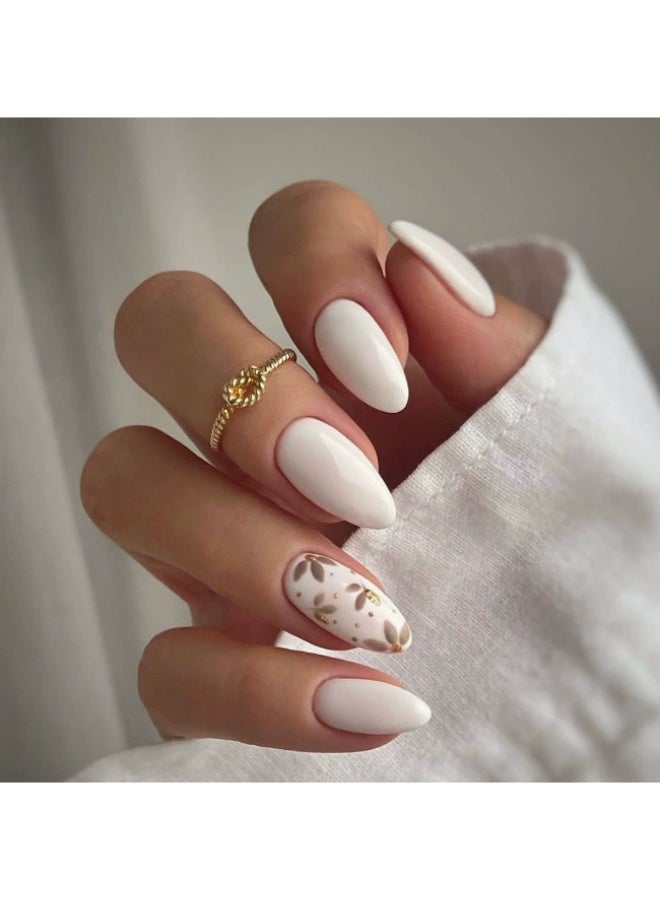 Goolsky 24 قطعة أظافر زهرية بيضاء قابلة للتثبيت للنساء بطول طويل قابلة للتمديد والإزالة وإعادة الاستخدام، نصائح أظافر مزيفة لملحقات المانيكير - Image 1