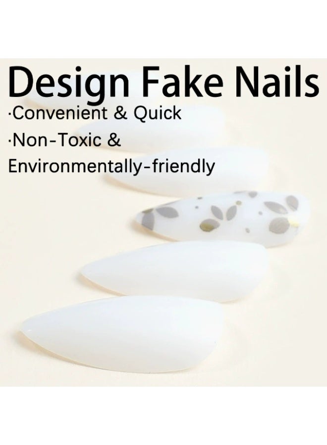 Goolsky 24 قطعة أظافر زهرية بيضاء قابلة للتثبيت للنساء بطول طويل قابلة للتمديد والإزالة وإعادة الاستخدام، نصائح أظافر مزيفة لملحقات المانيكير - Image 3