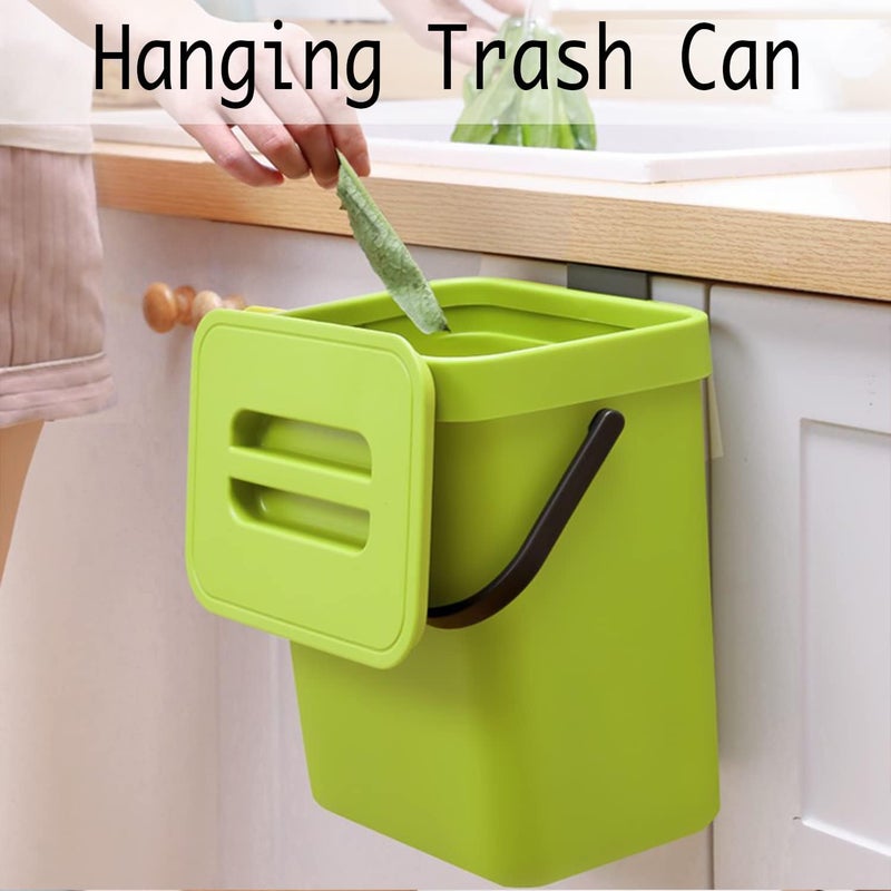 LALASTAR Small Plastic Trash Can, Hanging Small Trash Can with Lid Under Sink for Kitchen, Food Waste Bin for Countertop, Mountable Garbage Can for Bathroom, RV, 5L/1.3 Gal, Green - Image 3