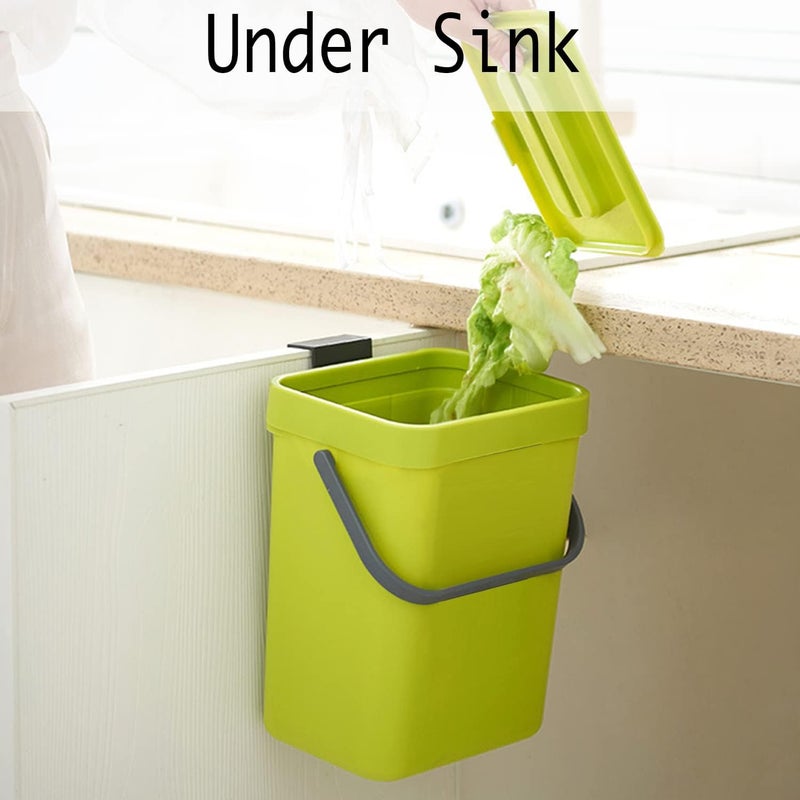 LALASTAR Small Plastic Trash Can, Hanging Small Trash Can with Lid Under Sink for Kitchen, Food Waste Bin for Countertop, Mountable Garbage Can for Bathroom, RV, 5L/1.3 Gal, Green - Image 2