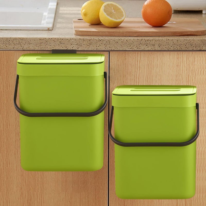 LALASTAR Small Plastic Trash Can, Hanging Small Trash Can with Lid Under Sink for Kitchen, Food Waste Bin for Countertop, Mountable Garbage Can for Bathroom, RV, 5L/1.3 Gal, Green - Image 1