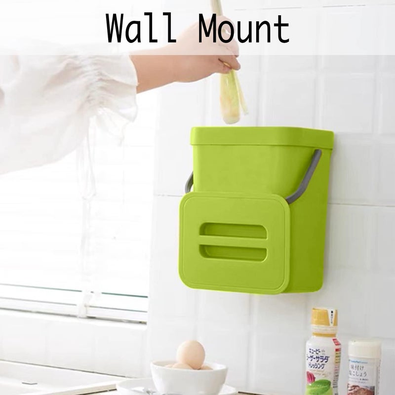 LALASTAR Small Plastic Trash Can, Hanging Small Trash Can with Lid Under Sink for Kitchen, Food Waste Bin for Countertop, Mountable Garbage Can for Bathroom, RV, 5L/1.3 Gal, Green - Image 4