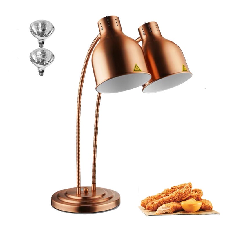 KOUWO Dual Heads Food Heat Lamp with 500w Bulb Food Warmer Infrared Heating Lamp Countertop Restaurant Kitchen Double HeadCopper 