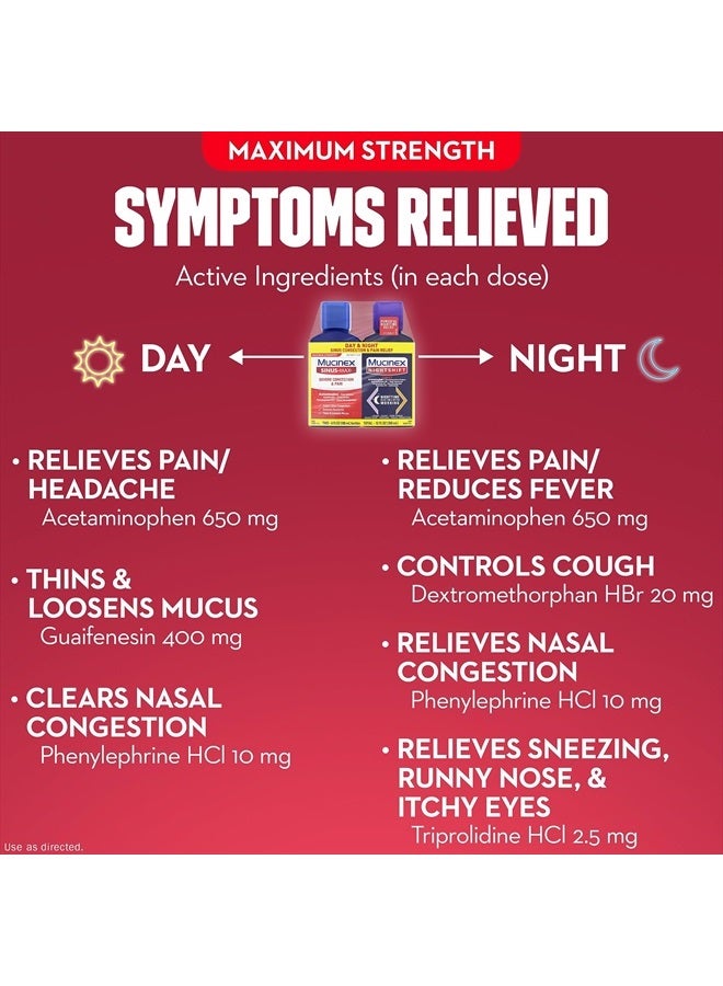 MUCINEX Maximum Strength Sinus-Max Severe Congestion & Pain & Nightshift Sinus Liquid, 6 Fl Oz (Pack of 2) - Image 4