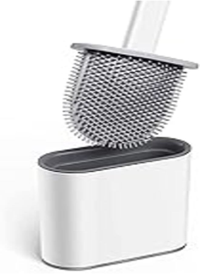 woeau - Woeau Silicone Toilet Brush with Holder - 36.5cm Deep Cleaner Toilet Brushes and Holders Quick Drying Kit with Hook, White - Image 1
