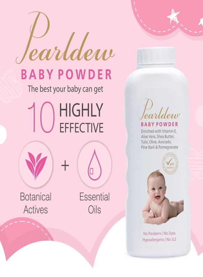 Pearldew Baby Powder 200 gm|with Tulsi, Neem, Aloe Vera, Shea Butter, Vitamin E, Avocado Oil, Pine Bark, Olive Extract, Pomegranate|Paraben Free|Alcohol Free|(200 gm - Pack of 1) - Image 3