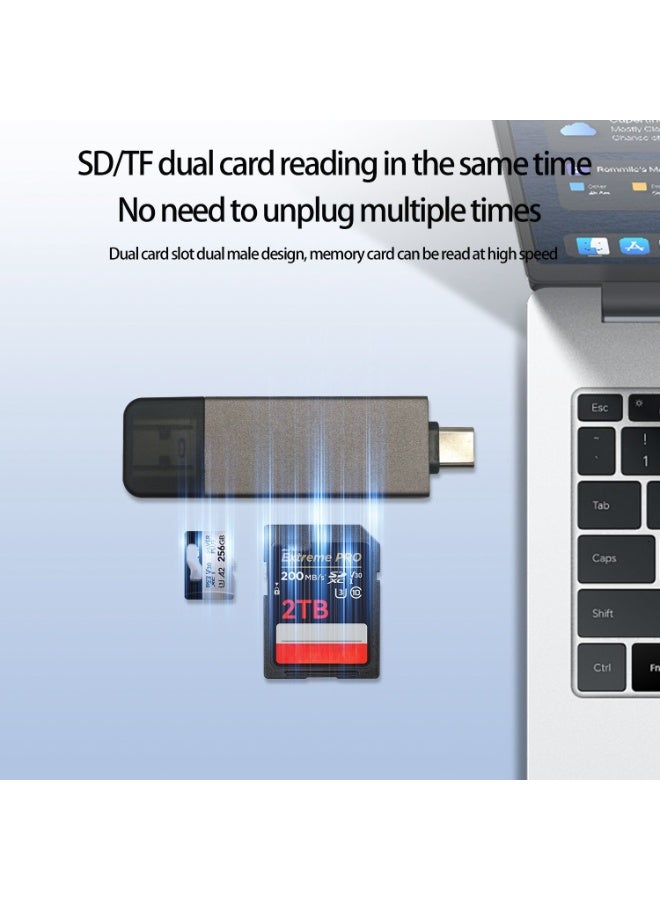 SD/Micro SD Card Reader, USB 3.2 and USB-C to SD/TF Memory Card Adapter, Support UHS-I SDHC/SDXC/MicroSD, Suitable for Mac, Macbook, Computer, Laptop, iPad 10, iPhone,Support 2TB memory card/5Gbps high-speed transmission/plug and play - Grey - Image 5