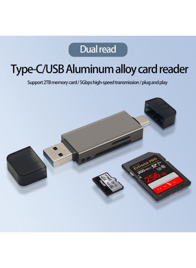 SD/Micro SD Card Reader, USB 3.2 and USB-C to SD/TF Memory Card Adapter, Support UHS-I SDHC/SDXC/MicroSD, Suitable for Mac, Macbook, Computer, Laptop, iPad 10, iPhone,Support 2TB memory card/5Gbps high-speed transmission/plug and play - Grey - Image 2