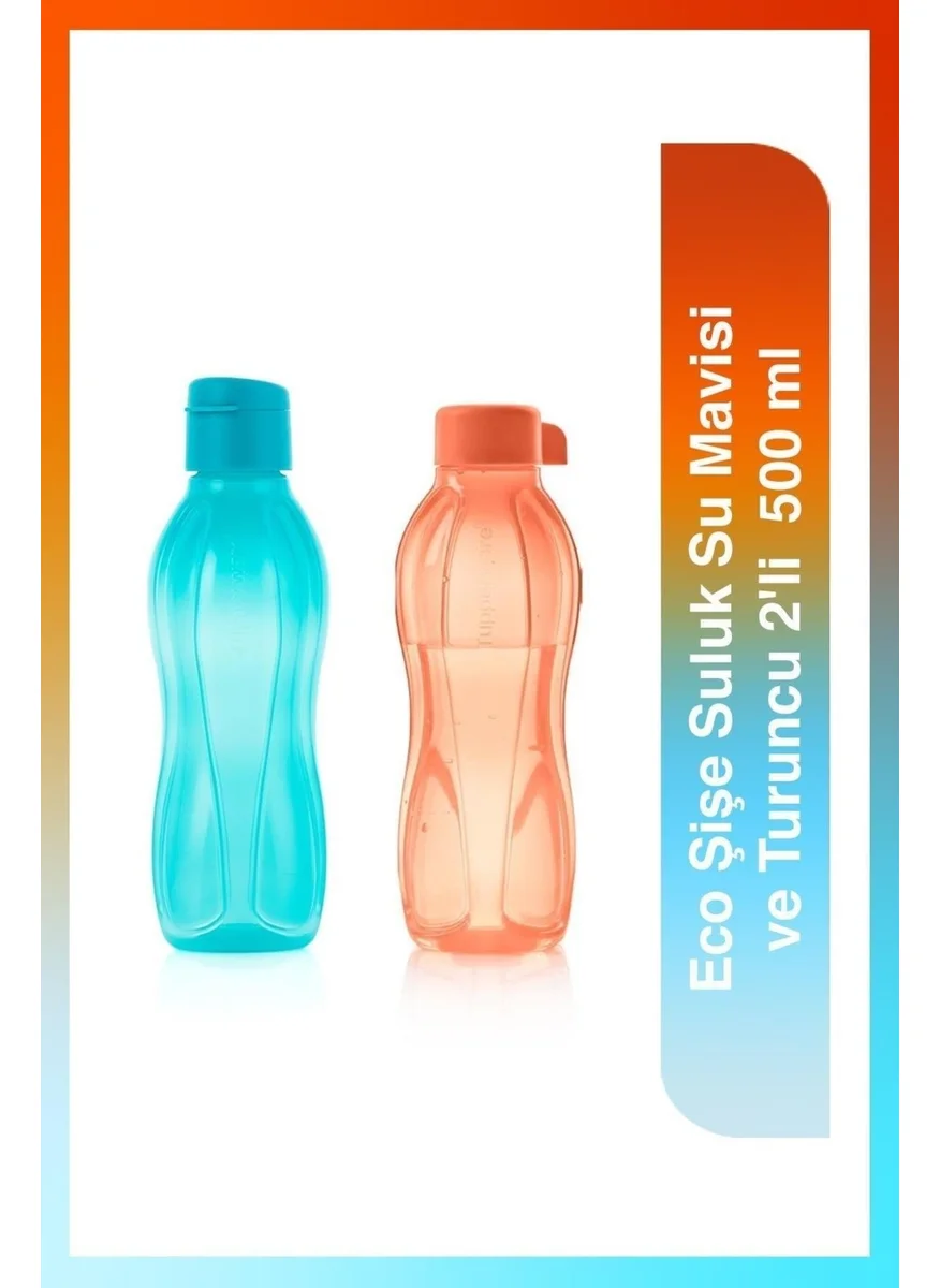 تابروير Eco Bottle Water Bottle Easy Cap Blue and Orange 2 Pcs 500 ml