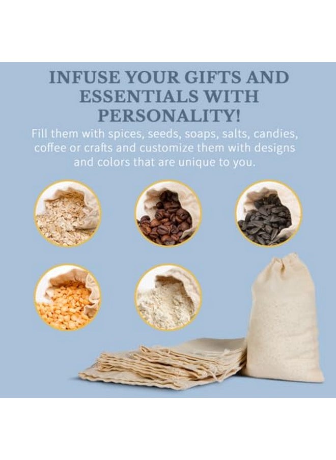 Celestial Gifts Muslin Bags Drawstring Bags Small 50Pcs 3X5 Reusable Tea Bags Jewelry Gift Spice And Cotton Gift Sachet Bags 100% Cotton Made In Usa (Natural Hem & Drawstring)  - Image 4