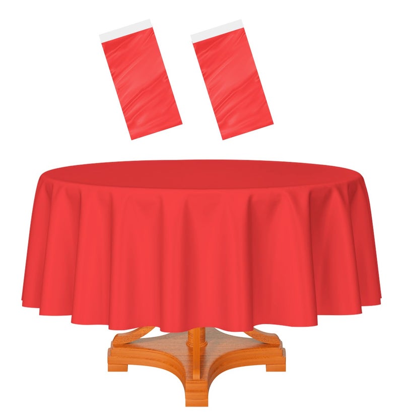 HEIPINIUYE 2 Pack Red Tablecloth Round 84 Inch Round Plastic Table Cloth Waterproof Disposable Round Table Cover for Party Birthday Camping Picnic Baby Shower Circle Tablecloth - Image 1