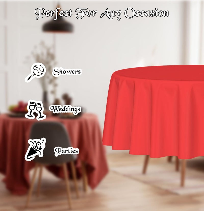 HEIPINIUYE 2 Pack Red Tablecloth Round 84 Inch Round Plastic Table Cloth Waterproof Disposable Round Table Cover for Party Birthday Camping Picnic Baby Shower Circle Tablecloth - Image 4