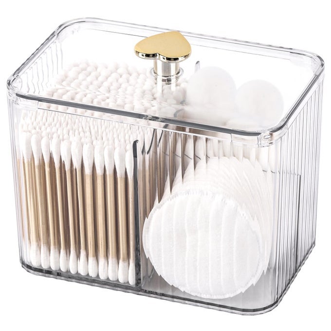 QTIP HOLDER DISPENSER 3SECTION CLEAR BATHROOM ORGANIZER JAR 3 GRIDS COTTON SWABPADBALL HOLDER CONTAINER COSMETICS STORAGE FOR VANITY