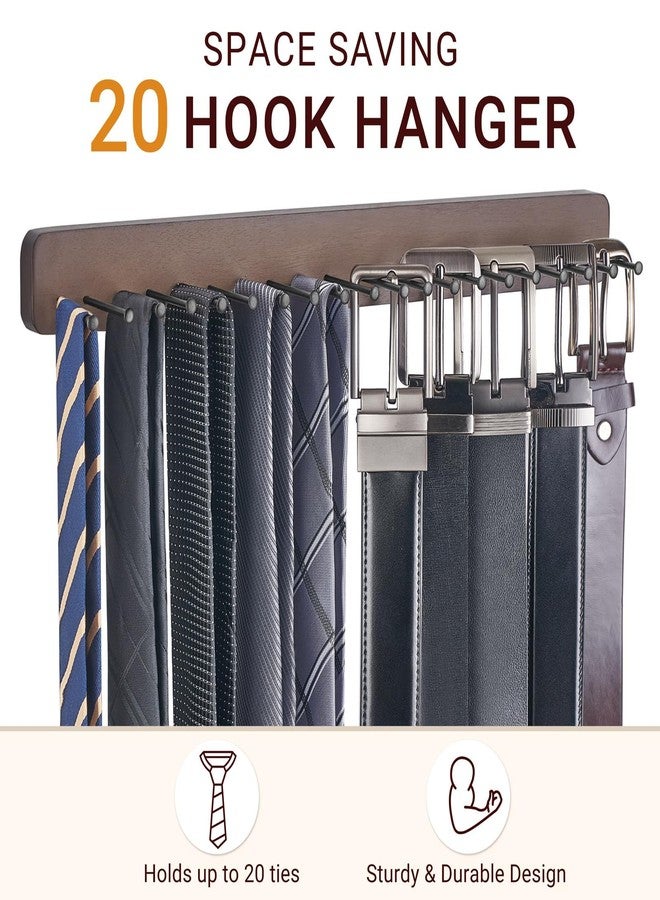 Mkono Tie Rack Wall Mounted Belt Hanger Holder Rustic Wood Tie Organizer for Men Closet Max up 20 Storage for Ties Belts Scarf - Image 2