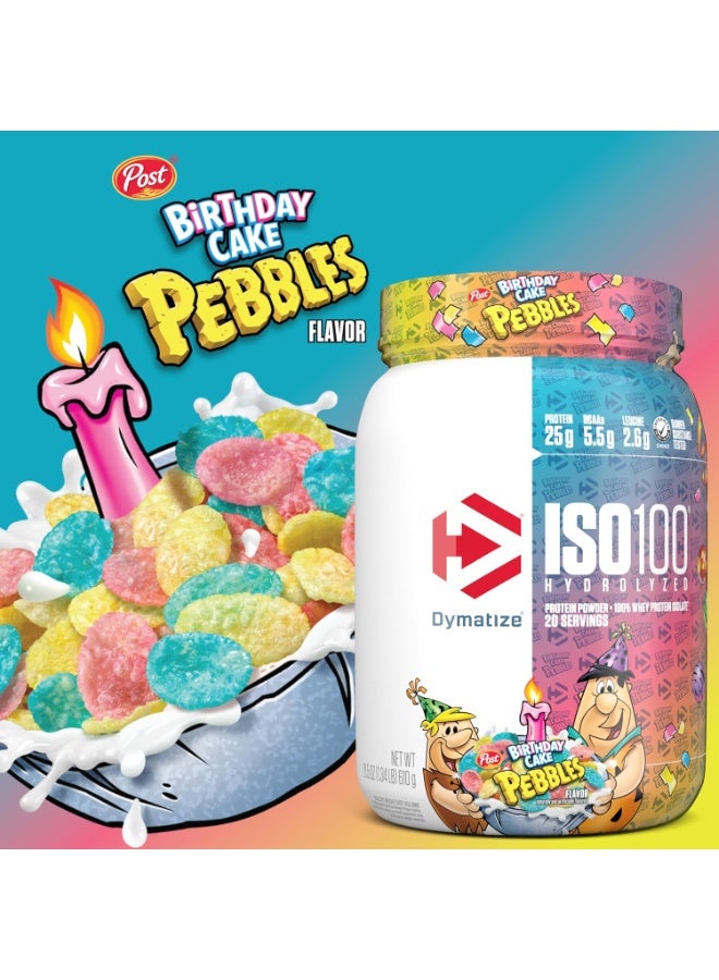 Dymatize ISO 100 Whey Protein Powder with 25g of Hydrolyzed 100% Whey Isolate, Gluten Free, Fast Digesting, Birthday Cake Pebbles, 20 Servings - Image 3
