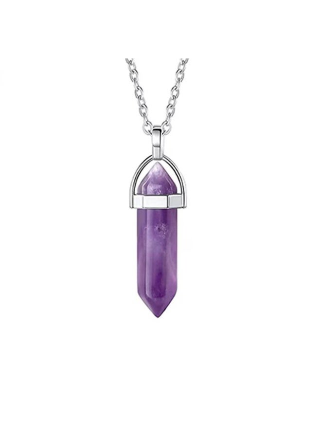 Goolsky Bohemian Style Hexagonal Pillar Pendant Necklace | Amethyst Choker Handmade Jewelry, Autumn and Winter Gift Crystal - Image 1