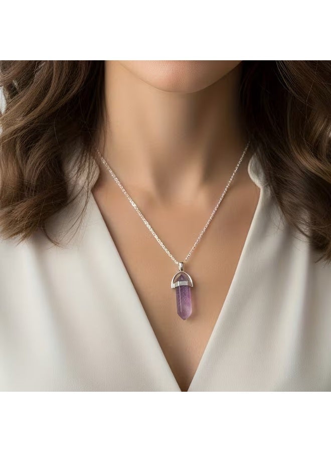 Goolsky Bohemian Style Hexagonal Pillar Pendant Necklace | Amethyst Choker Handmade Jewelry, Autumn and Winter Gift Crystal - Image 2