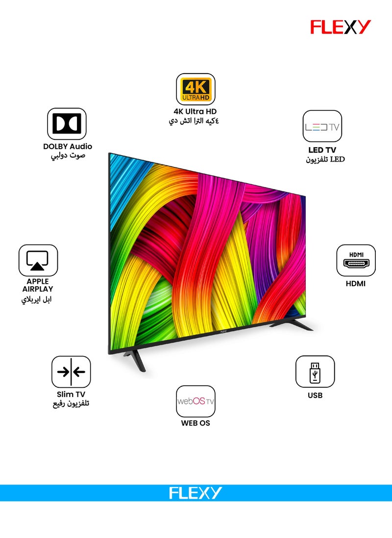 فليكسي - تلفزيون ذكي 70 بوصة 4K UHD، محور WEBOS، صوت Dolby، ThinQ AI، Apple AirPlay، WiFi، Bluetooth، HDMI، USB، بدون إطار، التحكم الصوتي، جهاز تحكم عن بعد مزدوج، ضمان لمدة عامين. - Image 1