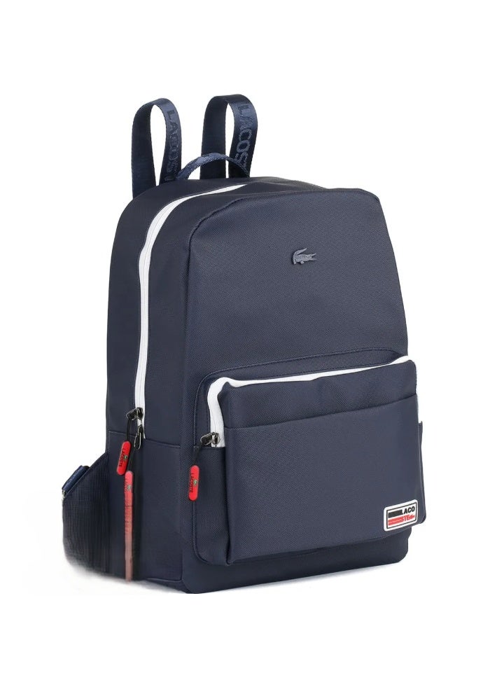 Lacoste Navy Blue Fiber Men’s Laptop Backpack Bag – Stylish Waterproof Travel, School, and Gym Bag with Padded Laptop Compartment and Adjustable Straps