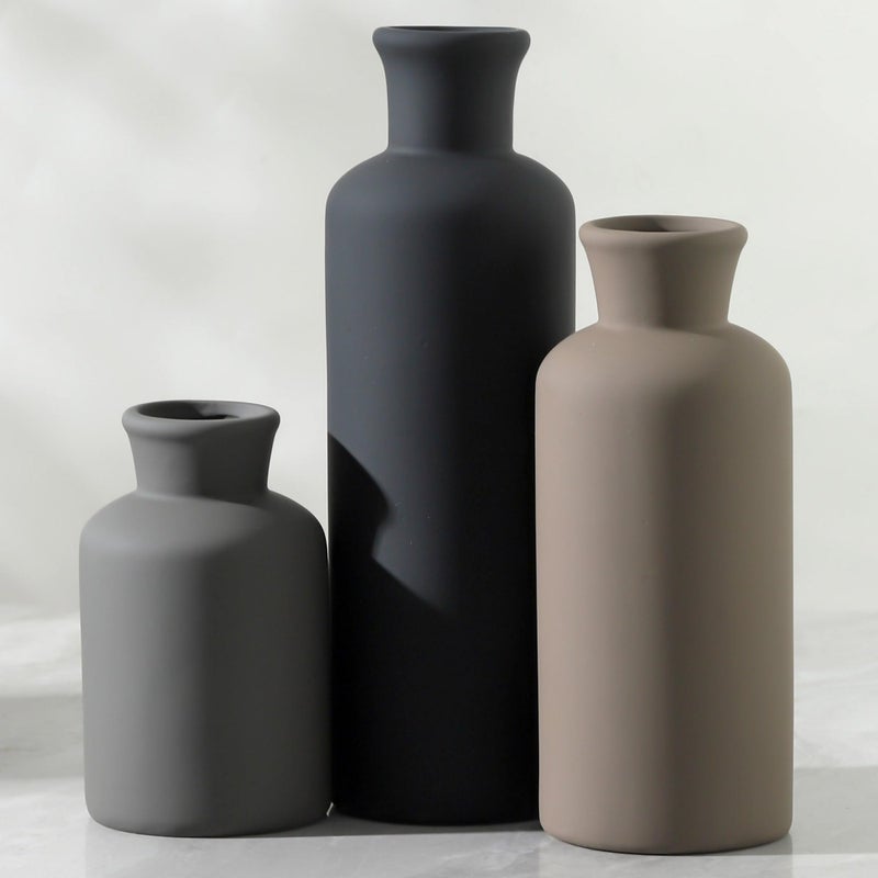 ooit Ceramic Vase Set of 3, Neutral Vases Home Decor Rustic Farmhouse Decor Vase Terra Cotta Pottery Vases for Bouquet Pampas Grass Dried Fresh Flowers Living Room Kitchen Bedroom Bathroom - Multicolor - Image 1