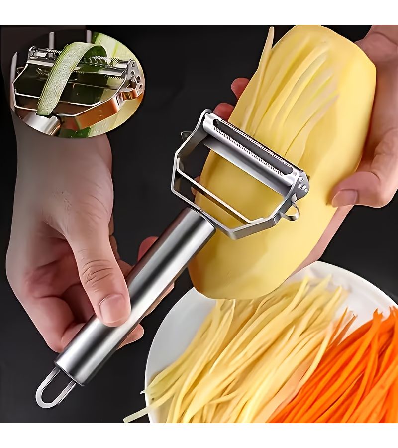 Silvery Stainless Steel Vegetable Peeler Multifunction Kitchen Slicer Potato Shredder - Image 2
