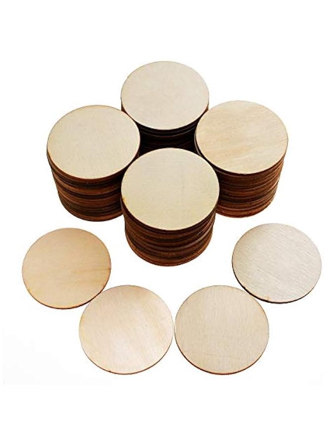 Arabest 100 Pieces Unfinished Wood Circle - 2 Inch Round Disc Blank Natural Wooden Cutout Ornaments for Decoration DIY Craft Art Supplies, 0.11 inch Thick - Image 1