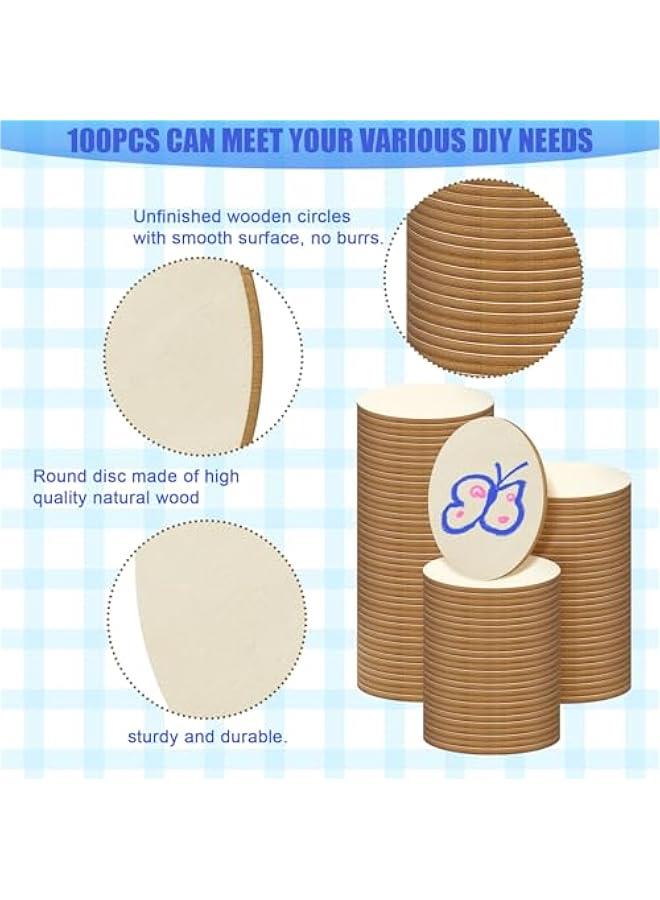 Arabest 100 Pieces Unfinished Wood Circle - 2 Inch Round Disc Blank Natural Wooden Cutout Ornaments for Decoration DIY Craft Art Supplies, 0.11 inch Thick - Image 3
