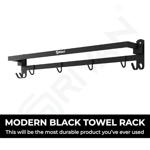 GRIVAN Stylish Stainless Steel 24 Inch Foldable Towel Rod/Shelf/Stand for Bathroom, Towel Holder with Hooks and Hanger (Silver Chrome Finish) - Image 3
