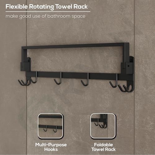 GRIVAN Stylish Stainless Steel 24 Inch Foldable Towel Rod/Shelf/Stand for Bathroom, Towel Holder with Hooks and Hanger (Silver Chrome Finish) - Image 5