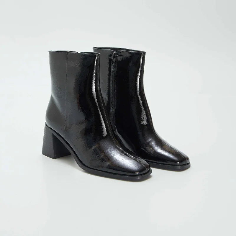Patent Heeled Ankle Boots Black