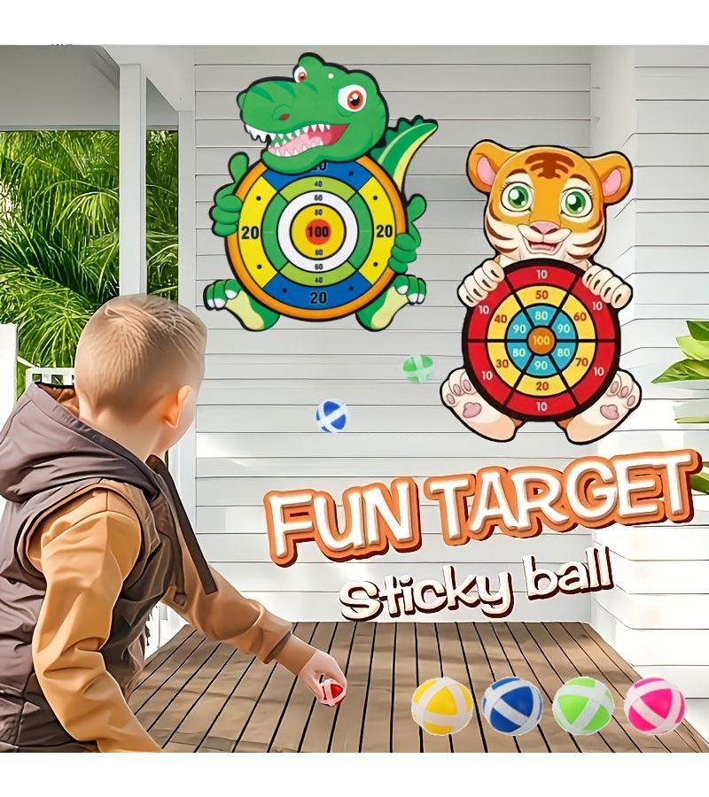 Tiger Shape Sticky Throwing Balls Set 4 Balls 1 Board Kids Indoor Outdoor - Image 1