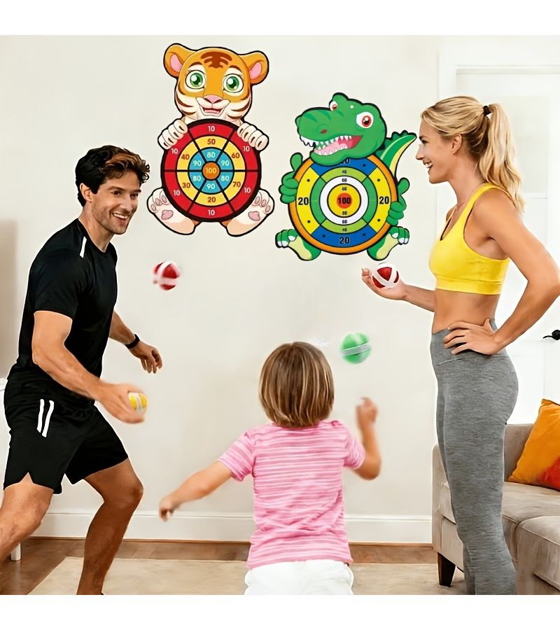 Tiger Shape Sticky Throwing Balls Set 4 Balls 1 Board Kids Indoor Outdoor - Image 3