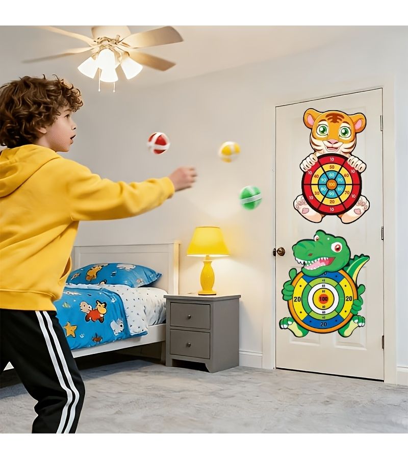 Tiger Shape Sticky Throwing Balls Set 4 Balls 1 Board Kids Indoor Outdoor - Image 2