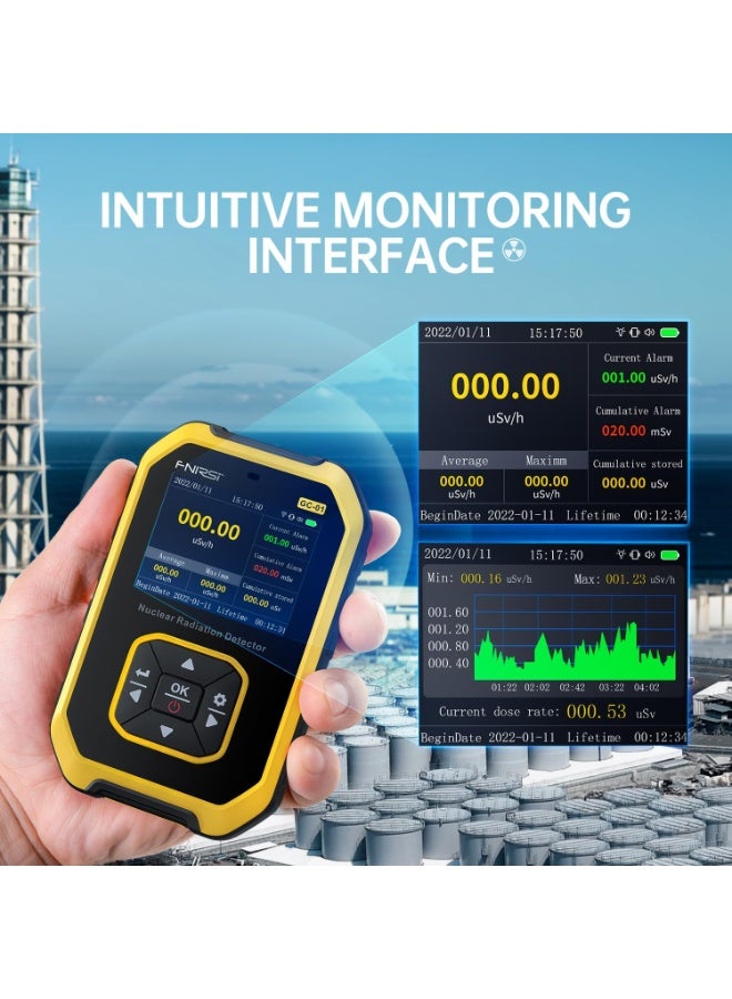 FNIRSI Geiger Counter Nuclear Radiation Detector - Dosimeter with LCD Display, Portable Handheld Beta Gamma X-ray Rechargeable Monitor Meter, 5 Dosage Units Switched,0.0μSv-500mSv (GC-01) - Image 3