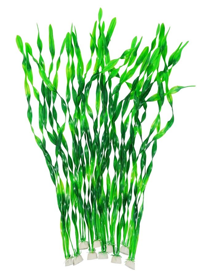 AQUANEAT نباتات اصطناعية لأحواض السمك من أكوانيت، زينة أعشاب بحرية بلاستيكية لأحواض السمك، إكسسوارات خضراء صناعية بارتفاع 23.5 بوصة، 10 عبوات - Image 1